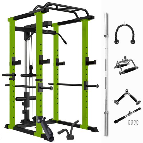 Green Multi-functional Power Cage, Home Adjustable Pullup Squat Rack 1000Lbs Capacity Comprehensive Fitness Barbell Rack Olympic Bar Green Multi-functional Power Cage, Home Adjustable Pullup Squat Rack 1000Lbs Capacity Comprehensive Fitness Barbell Rack Olympic Bar